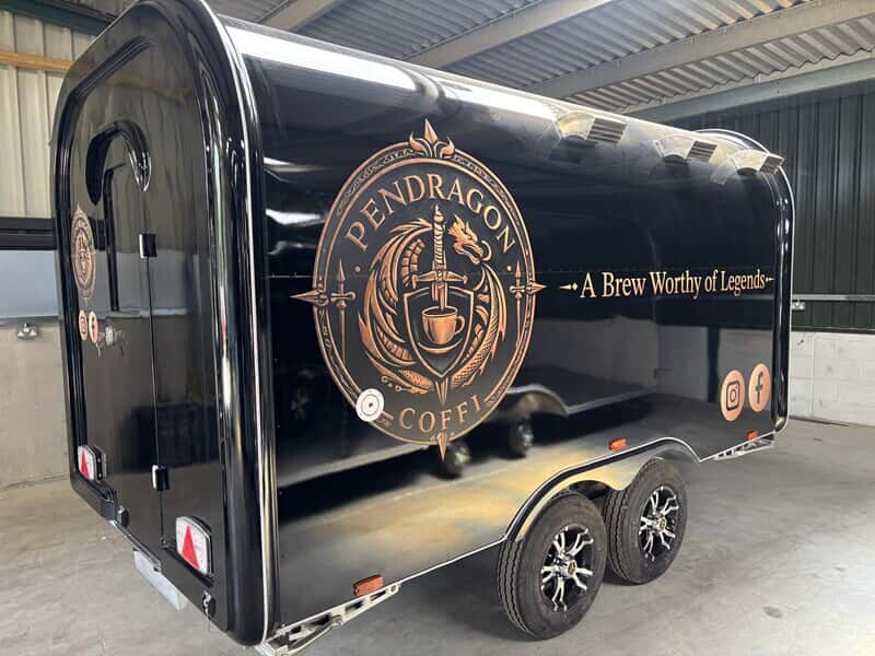 An image of the wrapped Pendragon catering trailer.